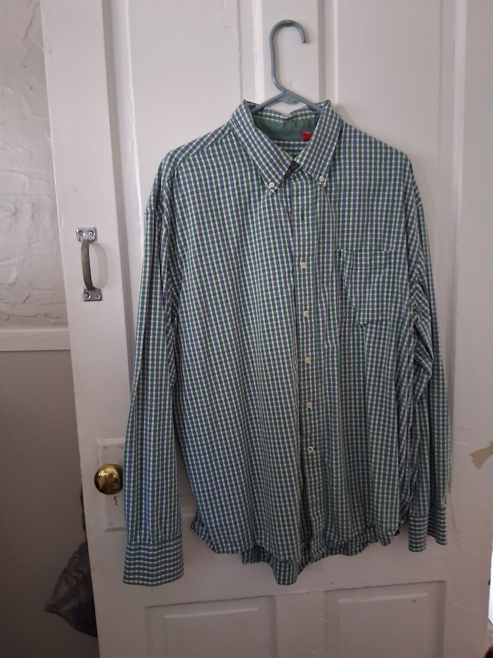 Izod Mens XL Green Blue Check Long-Sleeve Button-Down Shirt